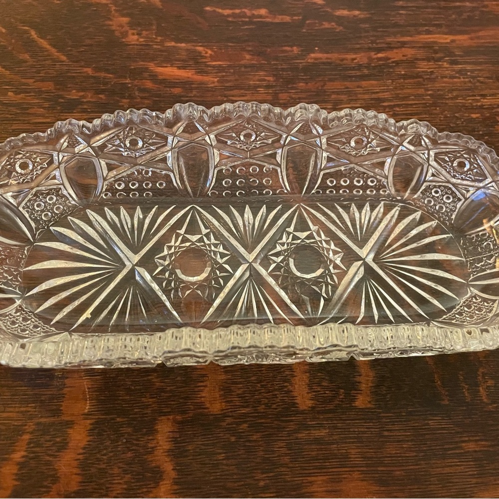 Vintage Beautiful Cut Glass Serving Dish EAPG L.E. Smith Glass Co.